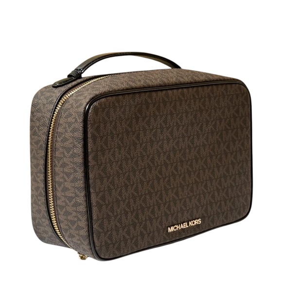 Michael Kors Jet Set Travel Large Hanging Toiletry Case Travel Pouch MK Brown - Picture 3 of 11